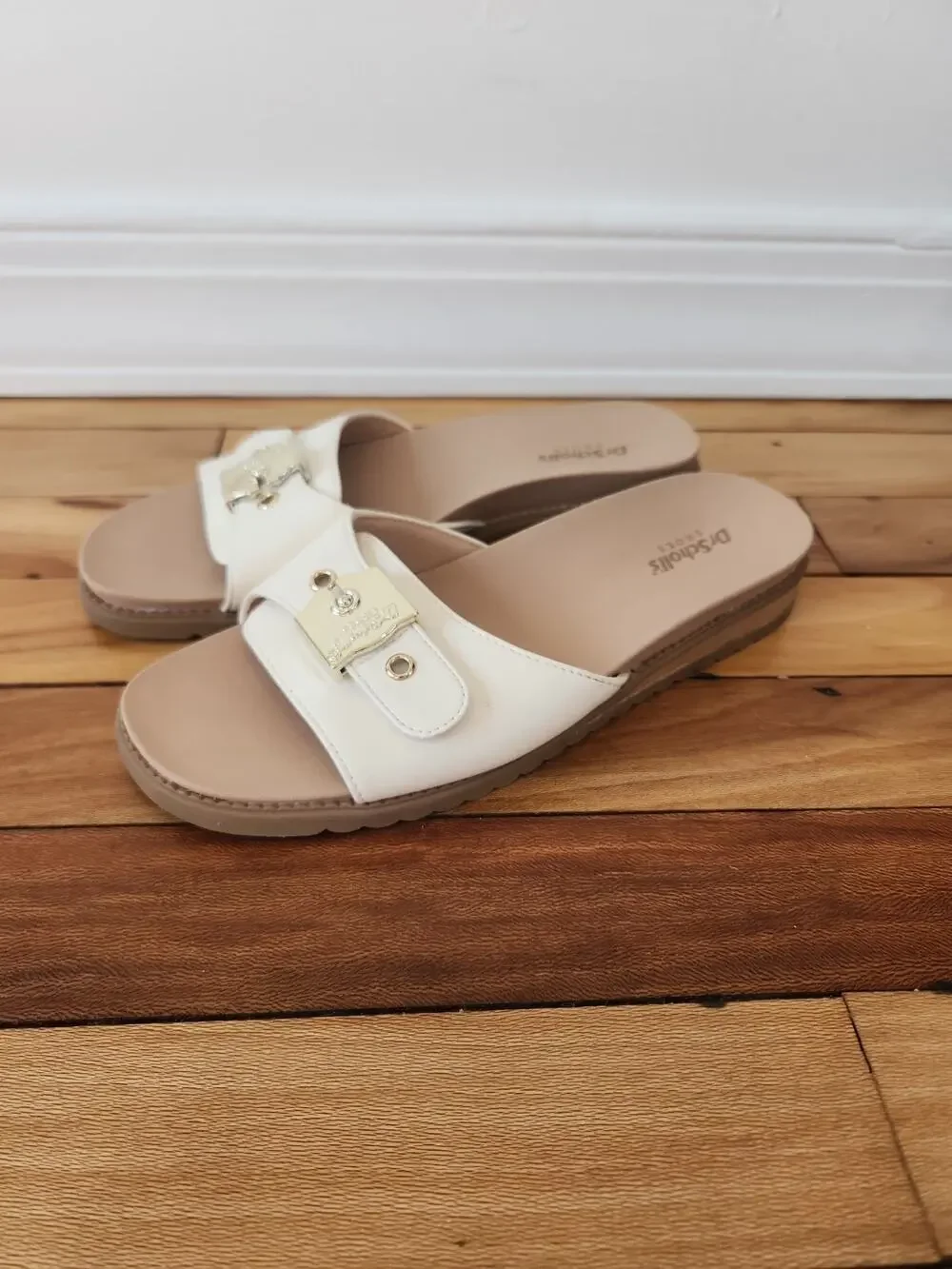 Dr. Scholls White The Original Wooden Slides Shoes - Size 7 NEW